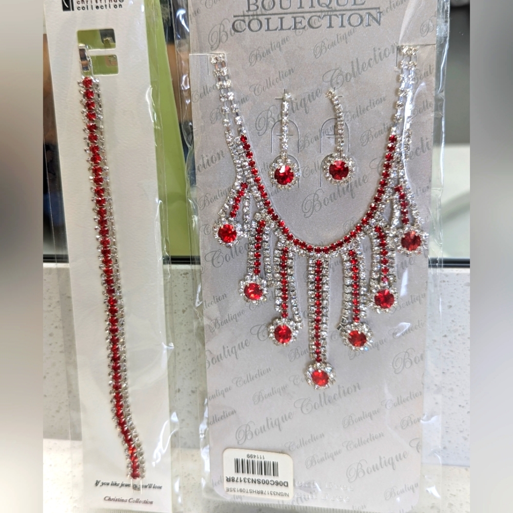 Ruby Red and Silver Jewelry Set